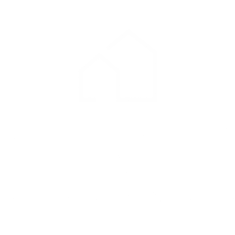 A black and white logo for Villa de la Rosa Apartments.